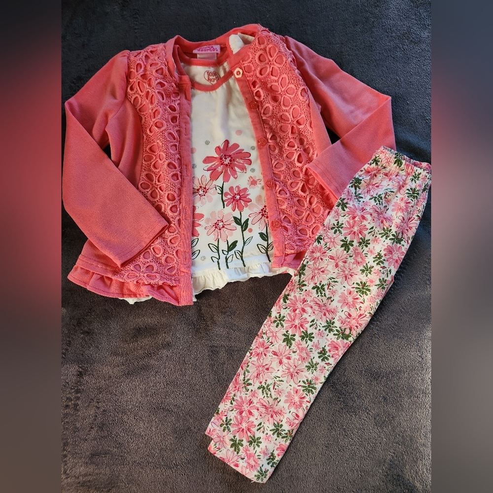 Young Hearts Coral Floral Cardigan Set-Girl